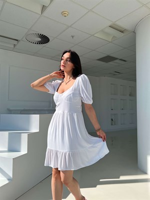 Beyaz Sırtı Bağlamalı Mini Elbise