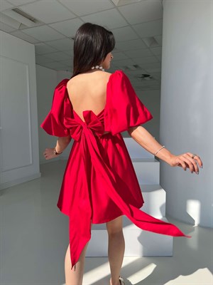 Kırmızı Arkası Kurdele Mini Elbise(22 HAZİRAN ÖN STOK)
