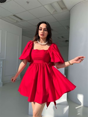 Kırmızı Arkası Kurdele Mini Elbise(22 HAZİRAN ÖN STOK)