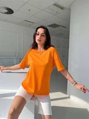 Orange Düz Kesim Basic Tshirt