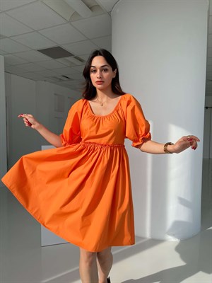Orange Karpuz Kol Arka Bağlı Elbise