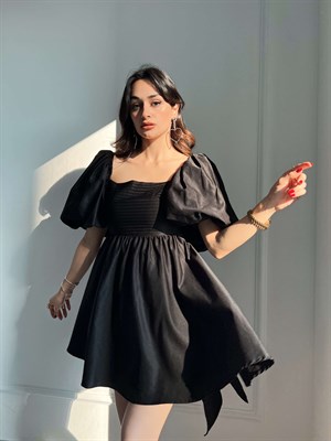 Siyah Arkası Kurdele Mini Elbise