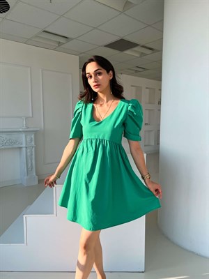 Yeşil Balon Kol Mini Elbise
